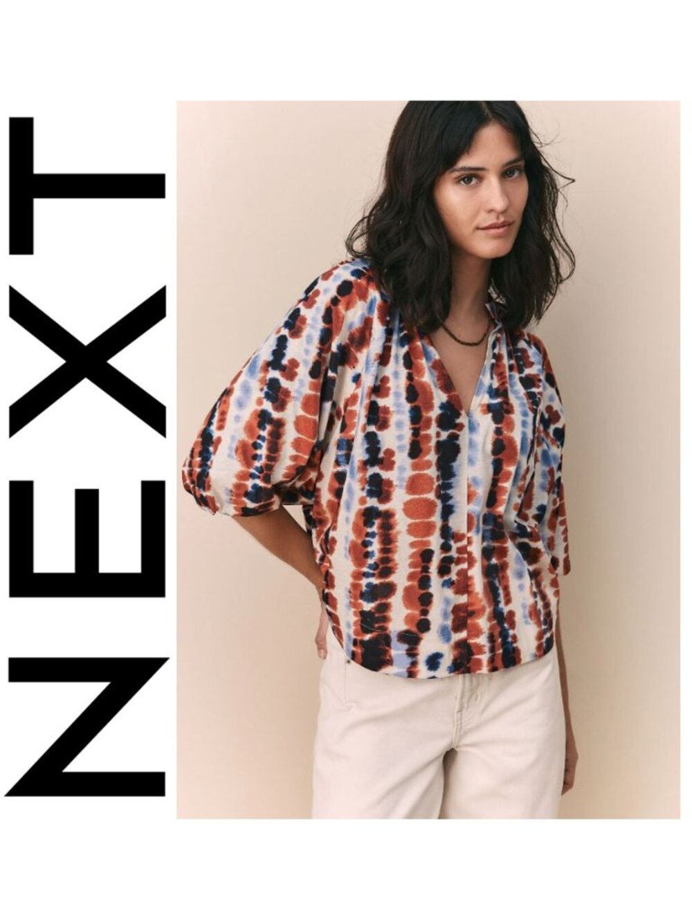 NWT!! NEXT - Multi Tie Dye Volume Sleeve V-Neck Blouse